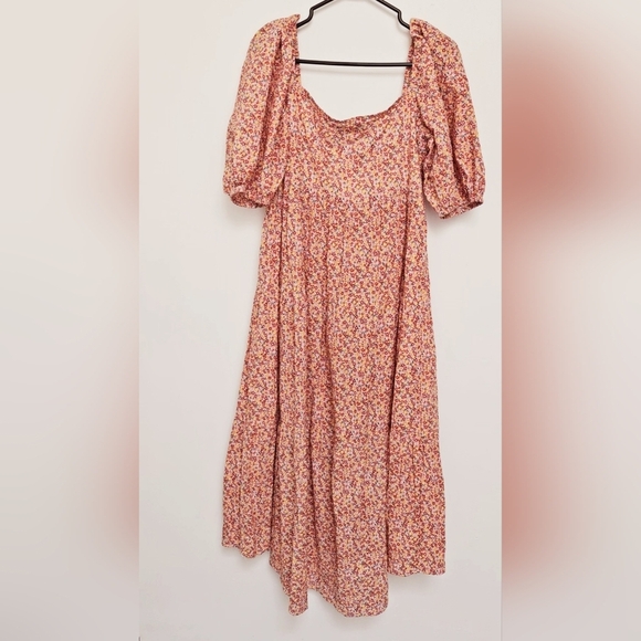 Mink Pink Sz M  Morwell Smocked Bishops Sleeve Floral Midi Flowy Summer Dress - Picture 9 of 12